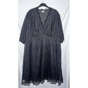 Kiyonna Mademoiselle Plus sz 4 Cocktail Black Lace A-line Surplice Midi …